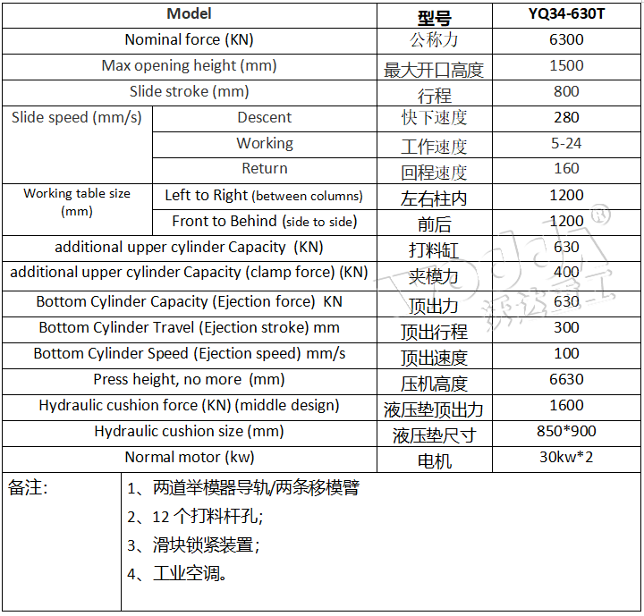 630噸框架液(yè)壓(yā)機參數