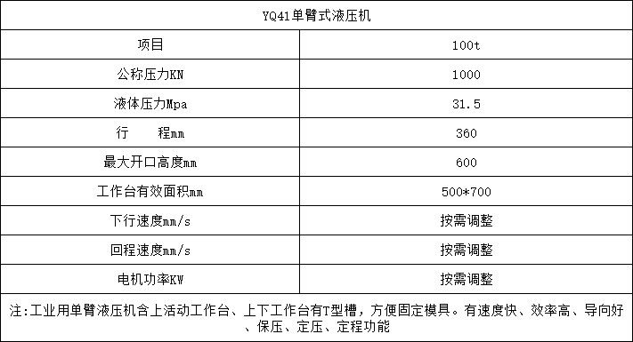 100噸(dūn)單臂液壓機參數